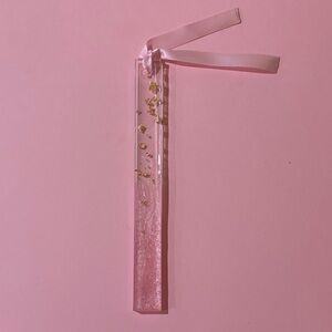 Pink/Gold Resin Bookmark with Satin Ribbon
